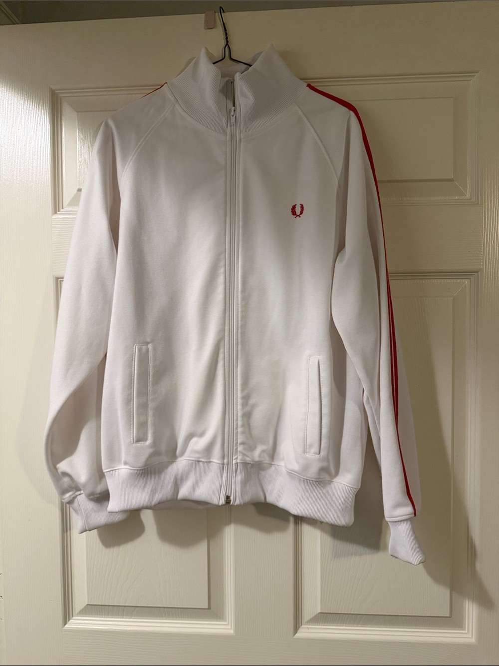 Fred Perry White Track Jacket with Red Trim